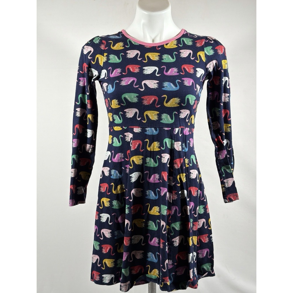 Hanna Andersson Dress Girls 12 Swan Print Multicolor Short Sleeve Cotton Cute